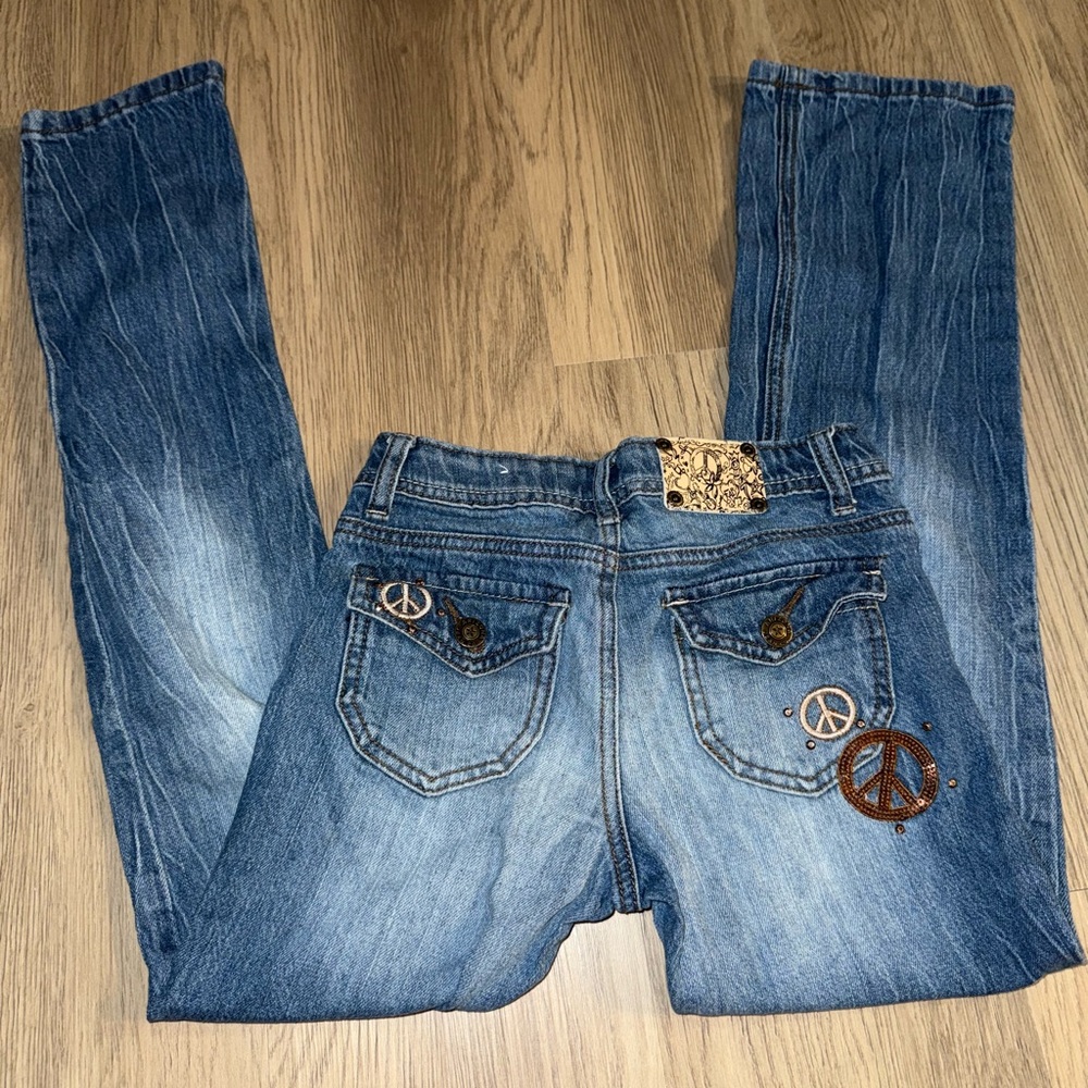 Arizona‎ Jean Company Blue Kids Jeans with Peace Sign Accents